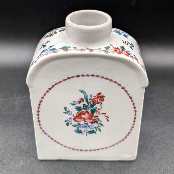 c18th Century Chinese Export Hand Painted Floral Red Roses Blue Daisy Tea Caddy - Picture 3 of 13